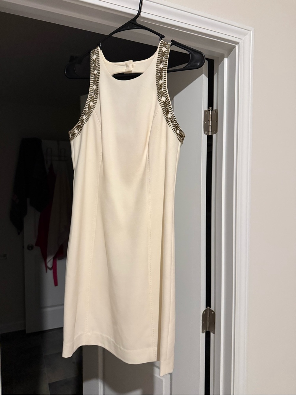 Sleeveless Cream Dress with Gold Trim